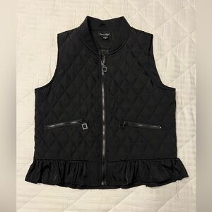 Charlie Paige Black Quilted Vest with Ruffle Detail